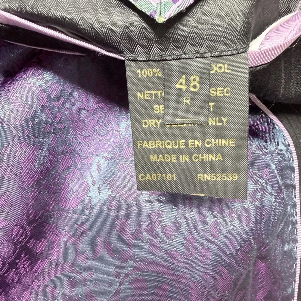 Haines & Bonner London Mens 48R Wool Blazer Black Pinstrip Purple Paisley Lining